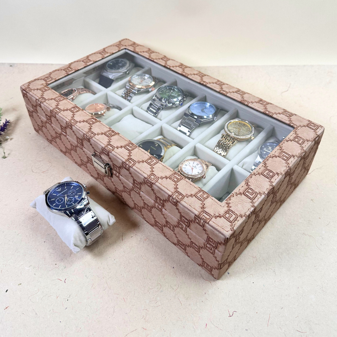 Designer 12-Slot Watch Box with Glass Top